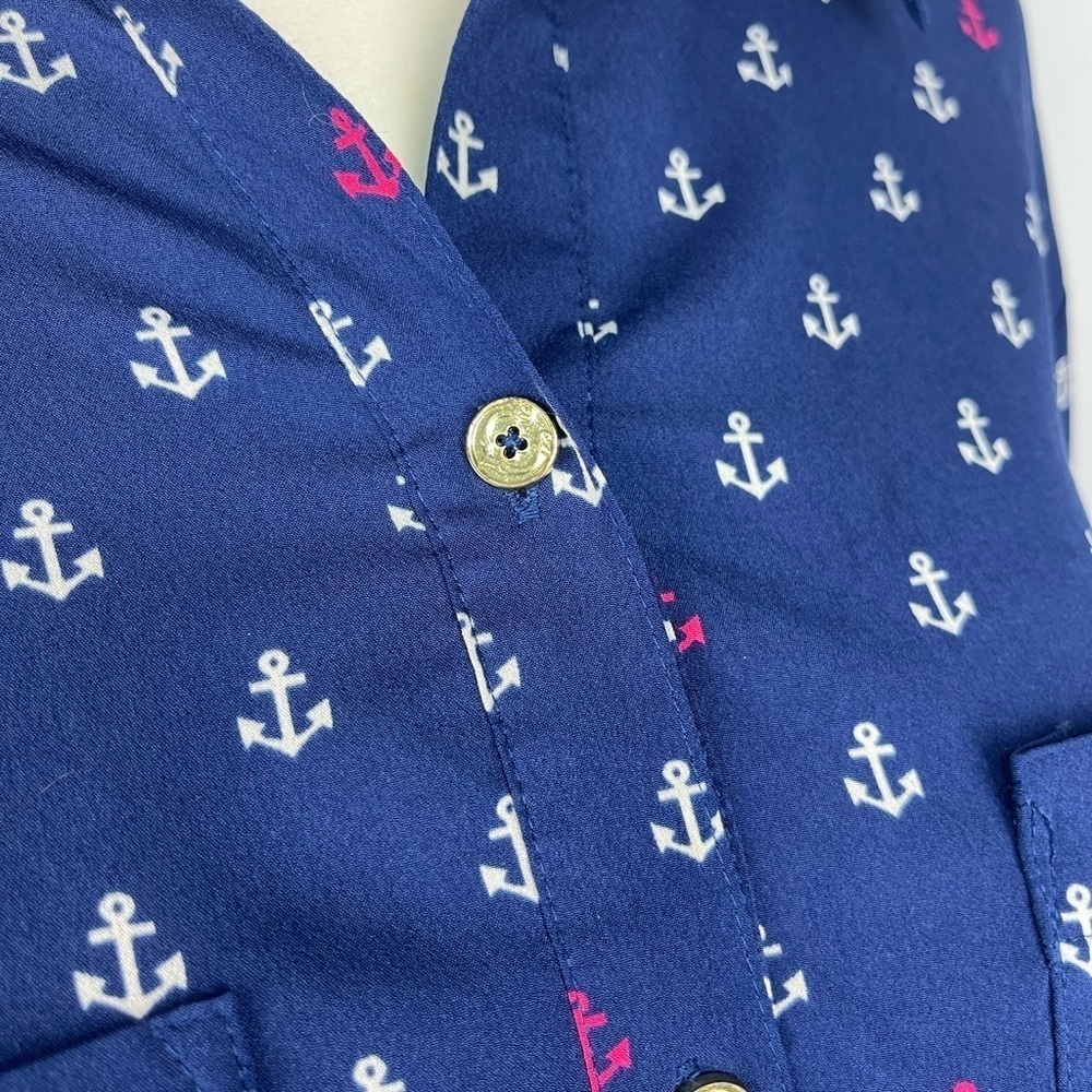 C. Wonder Anchor print navy button down blouse women’s 10 - Picture 8 of 15